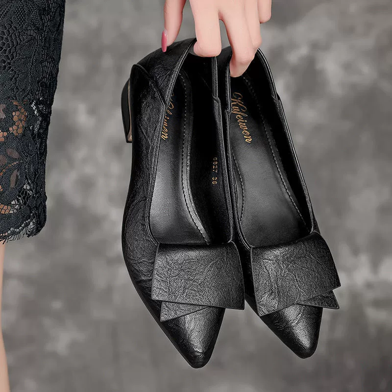 Внешняя торговля, женская обувь из натуральной кожи большого размера, мягкая кожа, мягкая подошва, толстый каблук, весна-осень 2025, универсальная рабочая обувь на среднем каблуке, повседневная женская обувь