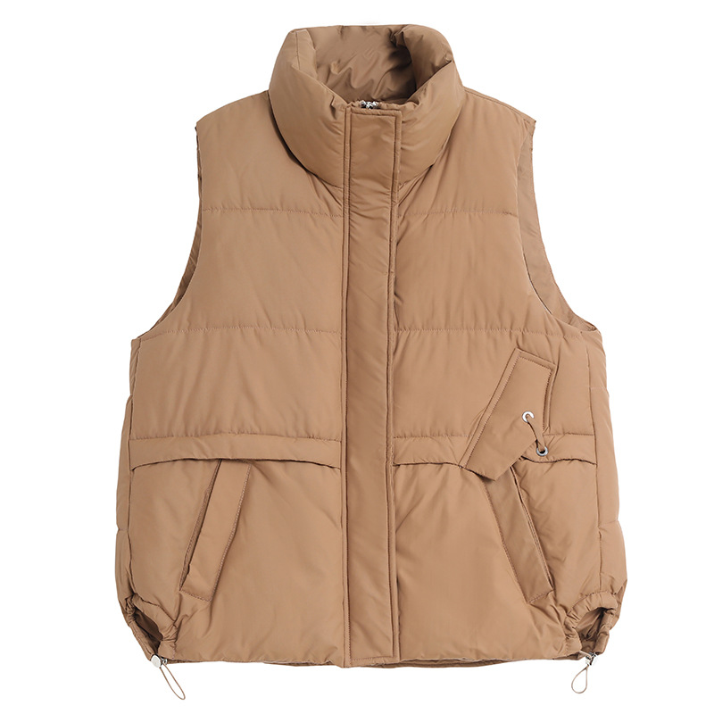 Corea del Sur irregular bolsillo chaleco de algodón mujer moda suelta delgada chaleco de hombro chaqueta de algodón abrigo caliente