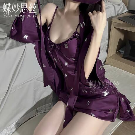Butterfly Miaosi Butterfly Pure Desire Girl Ice Silk Summer Sexy Pajamas Thin with Chest Pad Pure Desire Wind Nightgown A974