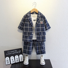男童短袖西装三件套儿童装夏季小西服钢琴演出服花童礼服套装清新
