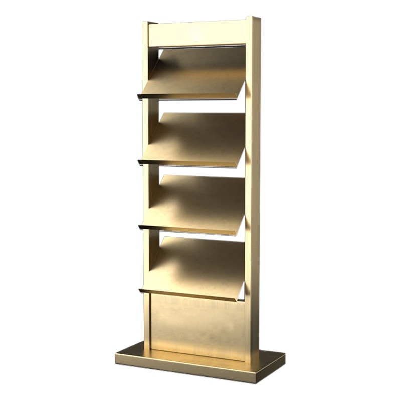 Expositor de información para la oficina de ventas de Shanghái, soporte vertical promocional de pie, expositor de revistas y periódicos de acero inoxidable con logotipo impreso, soporte de exhibición.