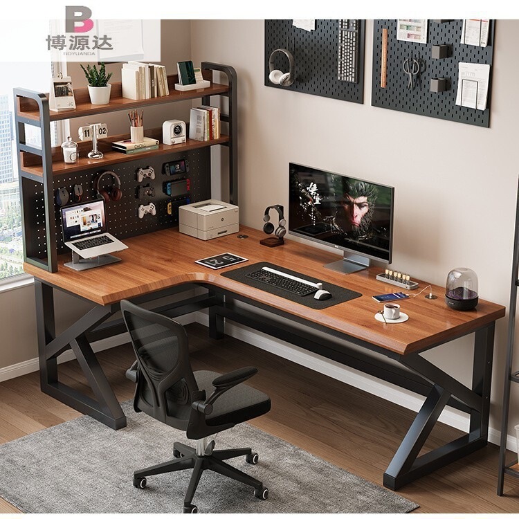 Pure Solid Wood Corner Desk Bookshelf Integrated Hole Board Corner Gaming Table Office Desk Bedroom Home Computer Table