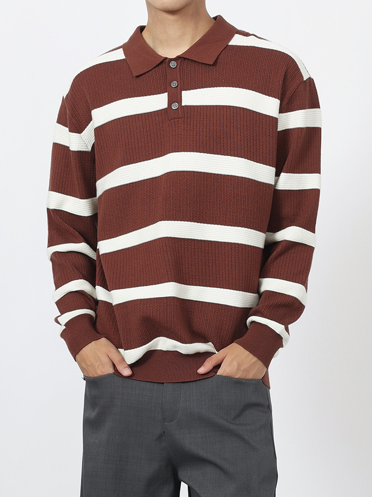 Comercio exterior transfronterizo Amazon ropa de hombre Polo a rayas de hombre Casual de negocios con collar de punto suéter Polo para hombre