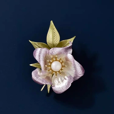 Simple Enamel Painted Flower Brooch High-end Women's Elegant Pearl Corsage Elegant Chanel Style Pin Suit Accessories (Yaxa sancaqları) - purple-camellia-things
