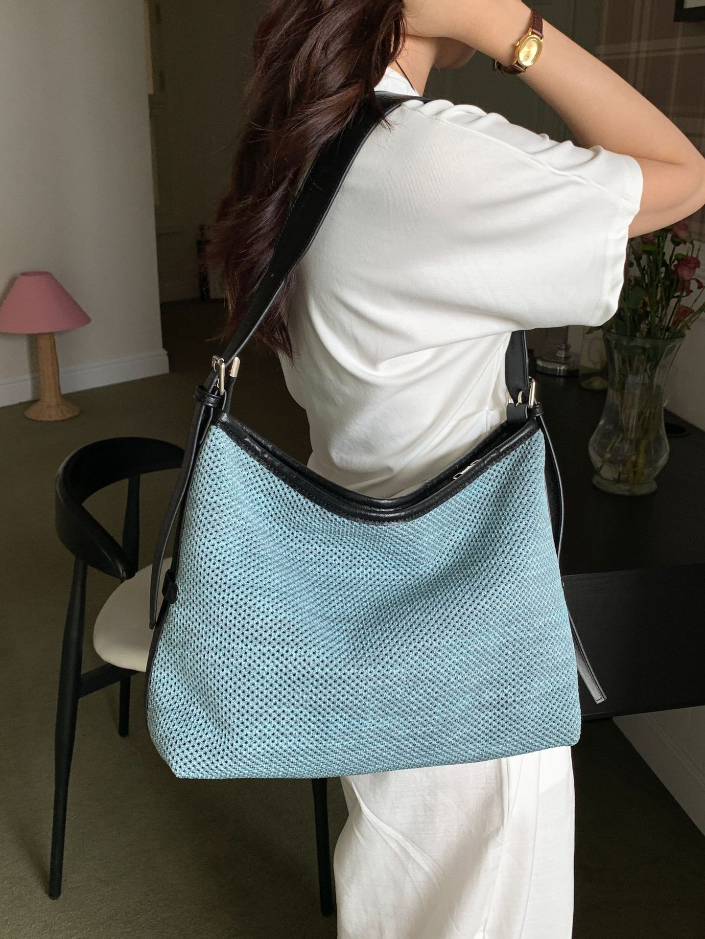 Woven Slouchy Large Zip Crossbody Bag 25