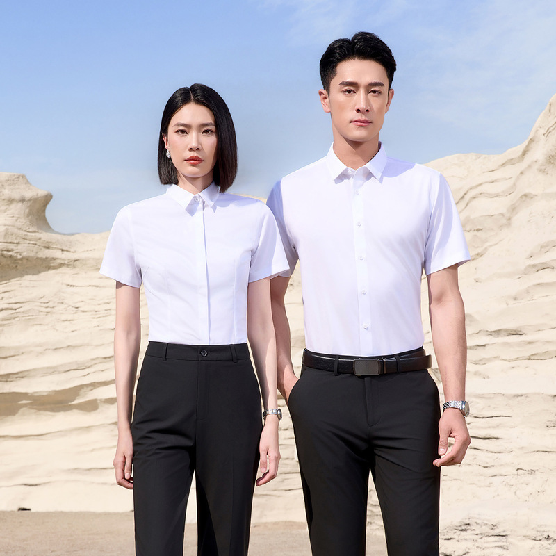Fully Embroidered High-End Non-Iron Shirts, Workwear, Professional Formal Wear, Men's and Women's Long and Short Sleeve Shirts, Work Uniforms with Custom Embroidered Logo