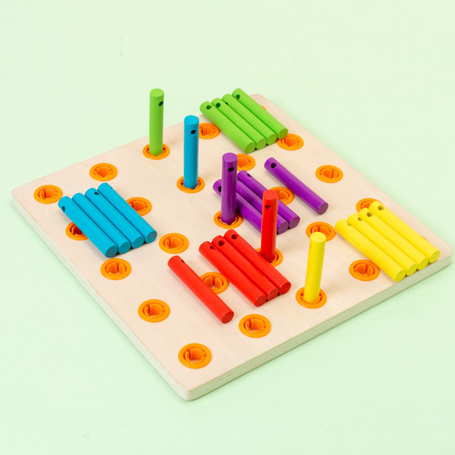 Montessori early education wooden DIY creative children's threading board sense training wooden stick threading rope toy