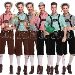 萬聖節德國慕尼黑男士啤酒節服裝格子襯衣背帶褲啤酒舞台演出服裝