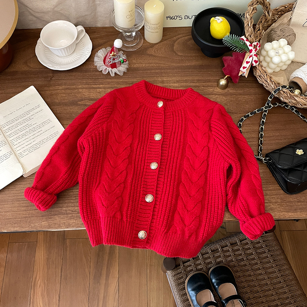 Han 24 Neue Baby-Kleidung Mädchen Rot Grün Fried Dough Twists Strickjacke Verdickt Gestrickte Pullover Mantel Mode Herbst und_voghion.com