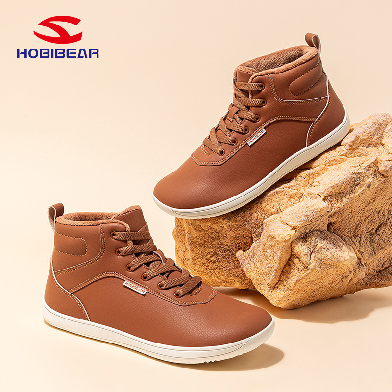 Hobibear Artificial Velvet Warm Wide Toe Shoes Winter Sneakers Women's Shoes Mid-Top Short Boots Casual Soft Sole Barefoot Shoes