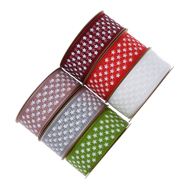 2,5 cm AliExpress transfronteriza clásica impresión estrella de cinco puntas cinta de nieve decoración de Navidad cinta de embalaje de regalo 10 M