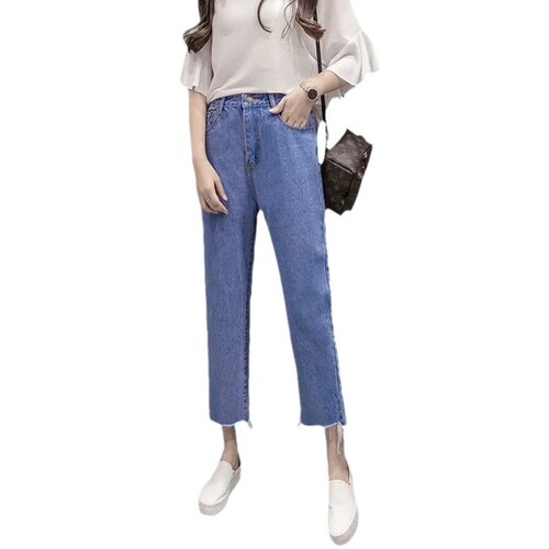 Autumn/Winter Korean Version High-Waisted Slim Straight Leg Jeans for Women Loose Fringe Nine-Legged Wide Leg Outerwear Pants