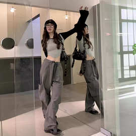 纯欲正肩长袖t恤女 2024春秋款内搭打底衫辣妹修身短款上衣设计感