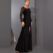 蕾丝刺绣性感深V领连衣裙晚宴聚年会主持人礼服收腰显瘦鱼尾长裙