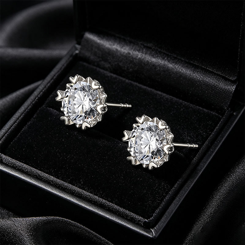 Aretes de Flor con Engaste de Garra de Aleación de Cobre, Galvanizado, para Mujer