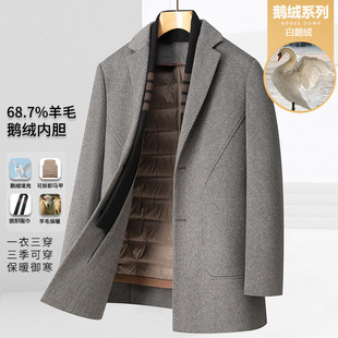Autumn and winter men's young and middle-aged woolen coat 2024 new business casual scarf trench coat mid-length coat