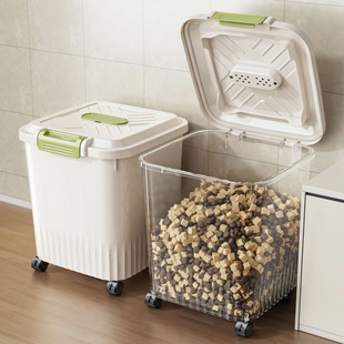 Cat Food Storage Barrel, Dog Food Sealed Can with Lid, Insect-Proof and Moisture-Proof Pet Freeze-Dried Storage Box, Transparent Wheel Food Storage Barrel