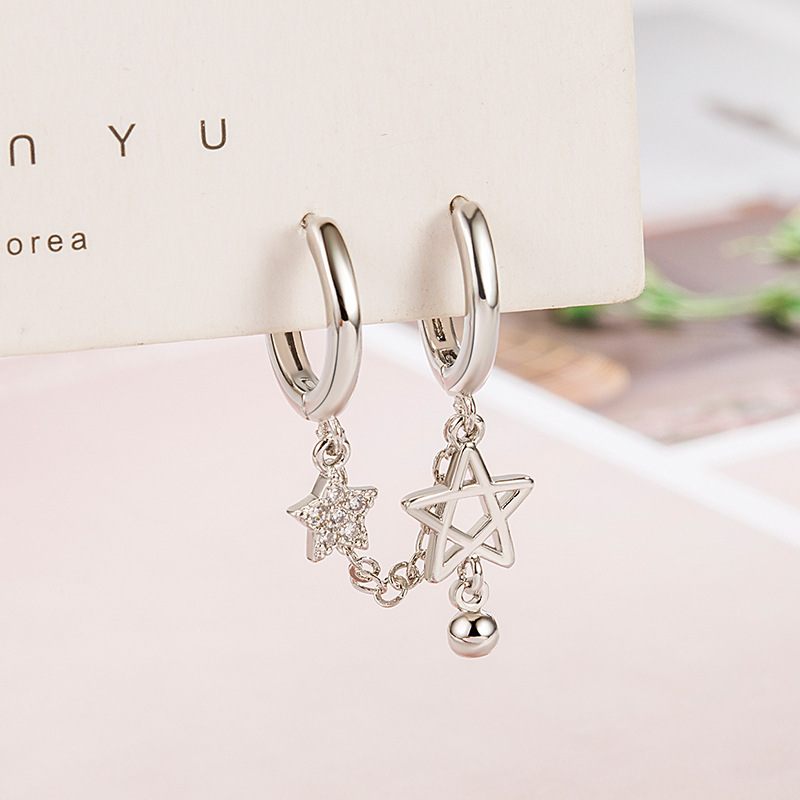 New Korean Style Sparkling Diamond Double Ear Hole Internet Celebrity Tassel Star Heart Earrings Personalized Design Small Fresh Earrings for Women