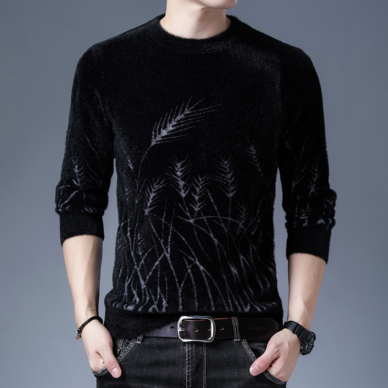 Pull épais en polaire Imitation vison pour homme, manteau chaud intérieur tendance, col mi-haut, grande taille, haut tricoté, automne et hiver_voghion.com