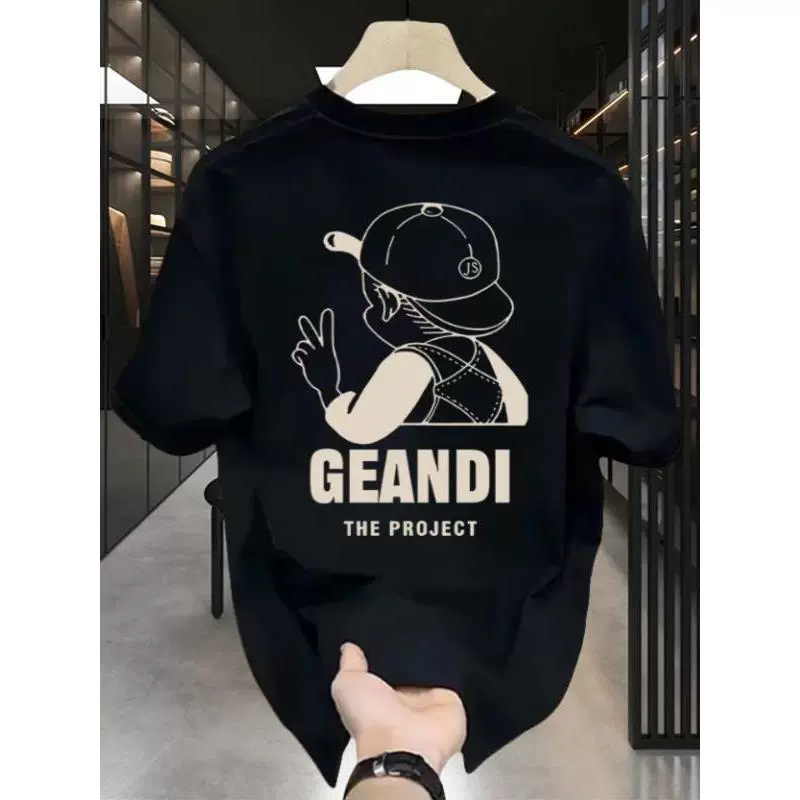 Модная стильная мужская футболка из чистого хлопка с коротким рукавом, летняя новинка 2025 года, свободный крой, брендовый трендовый топ с половиной рукава.