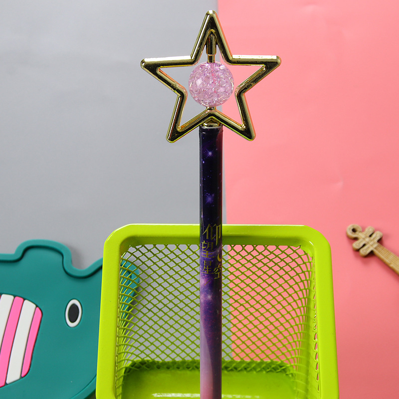 Creativo cristal estrella de cinco puntas gel pluma cielo estrellado flor película tire tapa pluma lindo estudiante papelería herramienta de escritura pluma de agua
