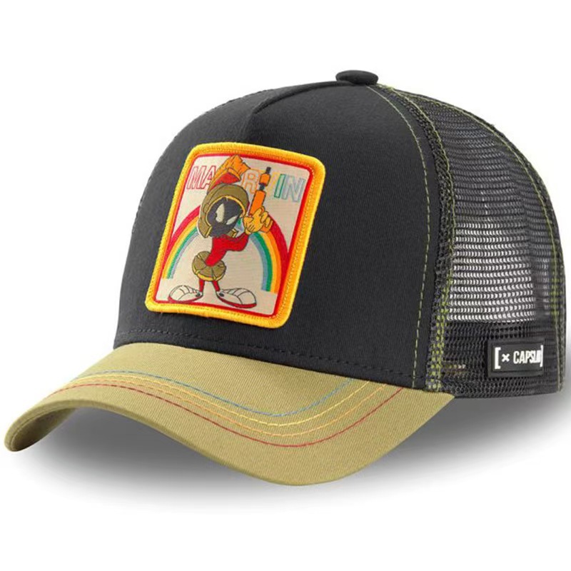 2024 nueva gorra bordada de anime de pato de dibujos animados, gorra de conductor de camión, gorra de béisbol de malla extraña de boca grande