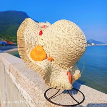 亲之款贝壳海螺草帽女童帽子防晒遮阳帽帽夏天太阳凉帽海边沙滩帽