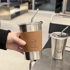 58C1不鏽鋼咖啡隨手杯防摔帶蓋量304便攜冰美式吸管冷萃杯子冰鎮