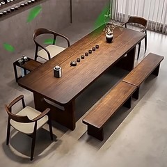 無垢材の大きなボードのティーテーブルと椅子の組み合わせオフィスわびさびスタイルモダンシンプルライト高級ログリビングルームホームティーテーブル