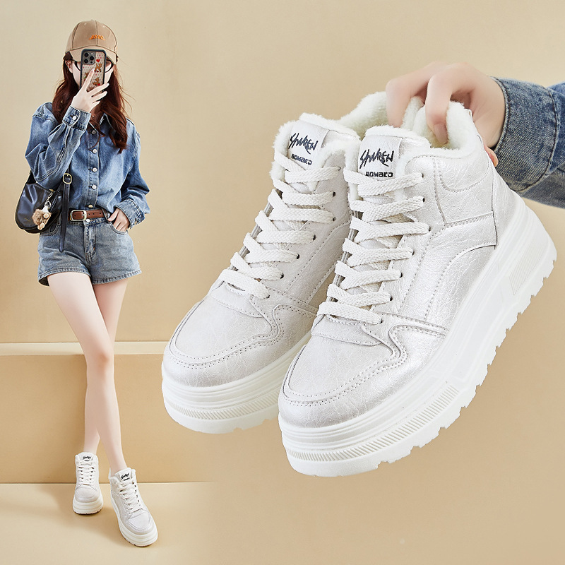 2025冬季小加绒白鞋新款韩版ins潮女学生保暖增高板鞋休闲鞋HL516