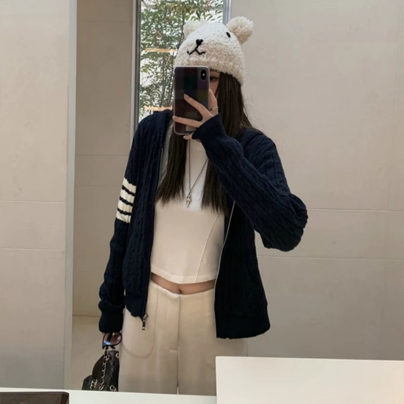 韩版慵懒风长袖连帽毛衣学院风内搭经典连帽麻花针织开衫女秋冬|undefined