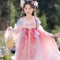 Весенний наряд для девочек Hanfu, новый детский костюм в древнем стиле, древний костюм супер феи, весенний костюм Тан в национальном стиле, весеннее платье принцессы.