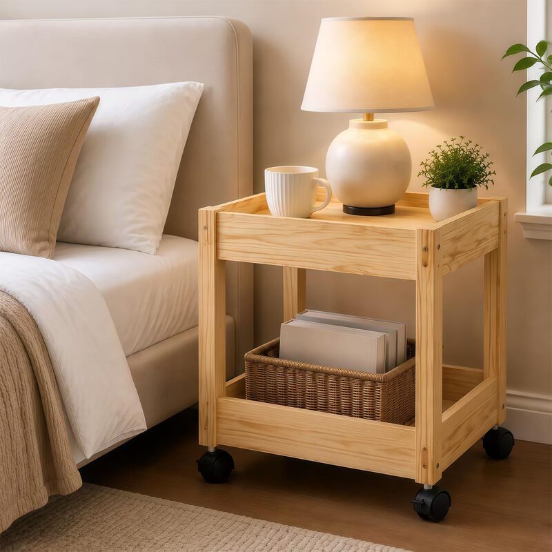 Cross-border wooden storage rack, movable with wheels, multi-layer storage rack, miscellaneous item storage cart, small trolley storage rack