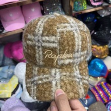 秋冬毛绒格纹鸭舌帽女时尚保暖Rapha刺绣棒球帽百搭潮款