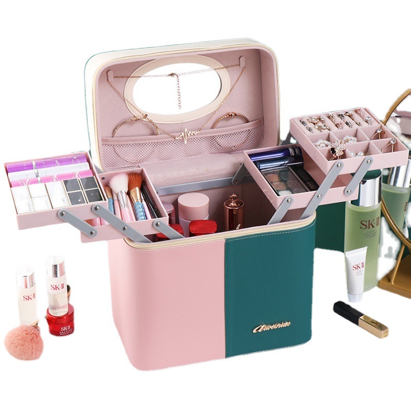 2023 nuevo color a juego bolsa de cosméticos portátil de gran capacidad para mujeres a prueba de polvo multi-funcional caja de almacenamiento de uñas profesional al por mayor