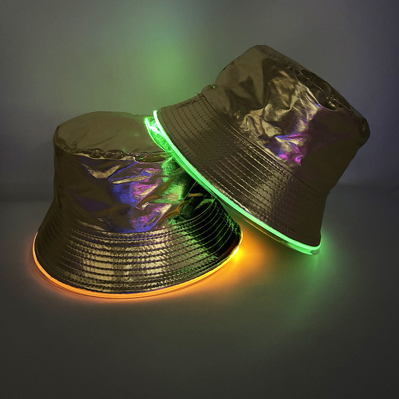 Europa y los Estados Unidos nuevo oro y plata LED de dos colores sombrero de pescador luminoso sombrero al aire libre ocio plegable sombrero luminoso de fiesta