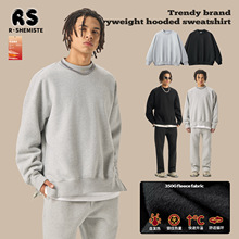 RS男装|“叠穿侧开叉”350G抓绒跨境圆领卫衣男美式纯色男士卫衣