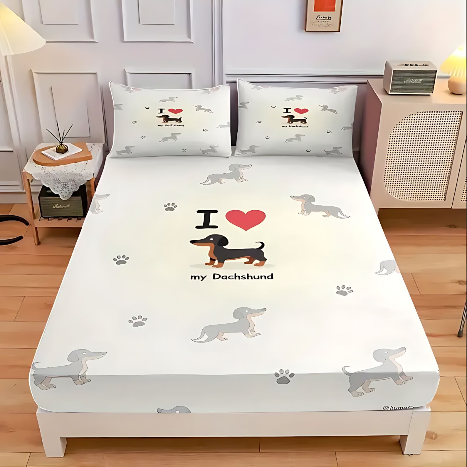 TEMU / JIT textil doméstico transfronterizo lindo pequeño salchicha impresión digital 3D cama de cama de cama de cama