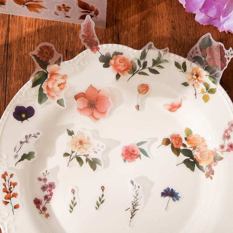 Crassa flor balada papel sulfato impermeable pet pegatinas diy diario pegatinas plantas transfronterizas flores pegatinas hojas