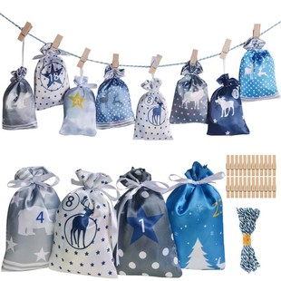 2025 Christmas Advent Calendar Bag Countdown Christmas Gift Bag Cross-Border 1-24 Number Gift Bag Set Ready in Stock