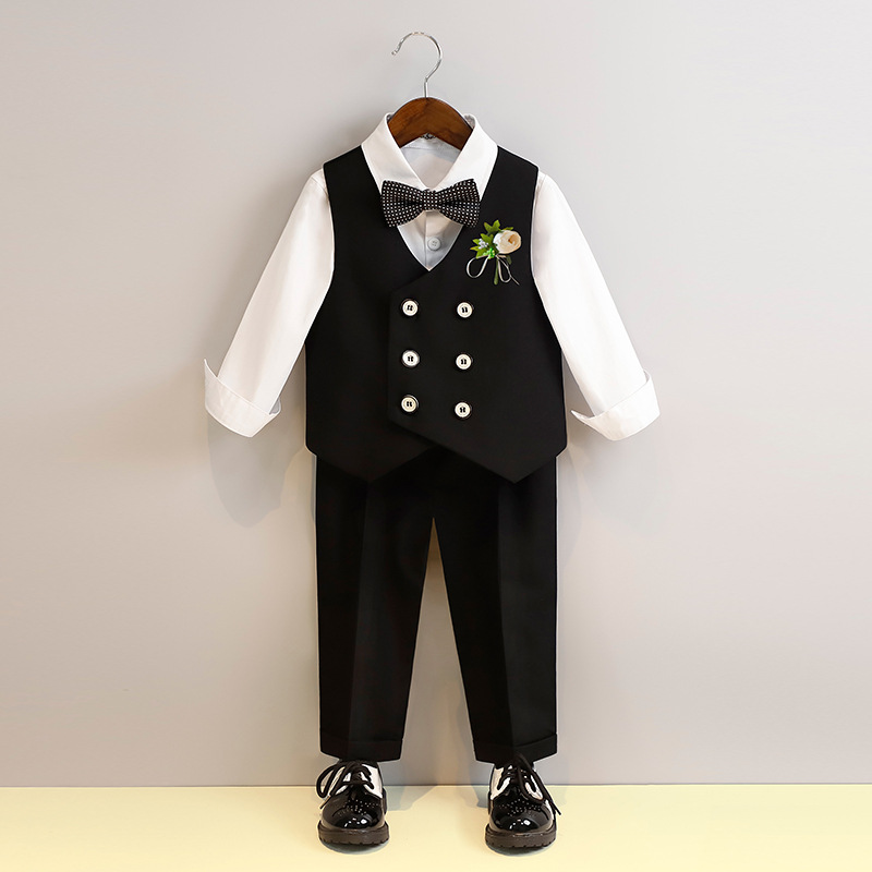 Boys' Dress Spring and Autumn Baby's First Birthday Small Suit Set Children's English Suit Flower Boy Performance Dress