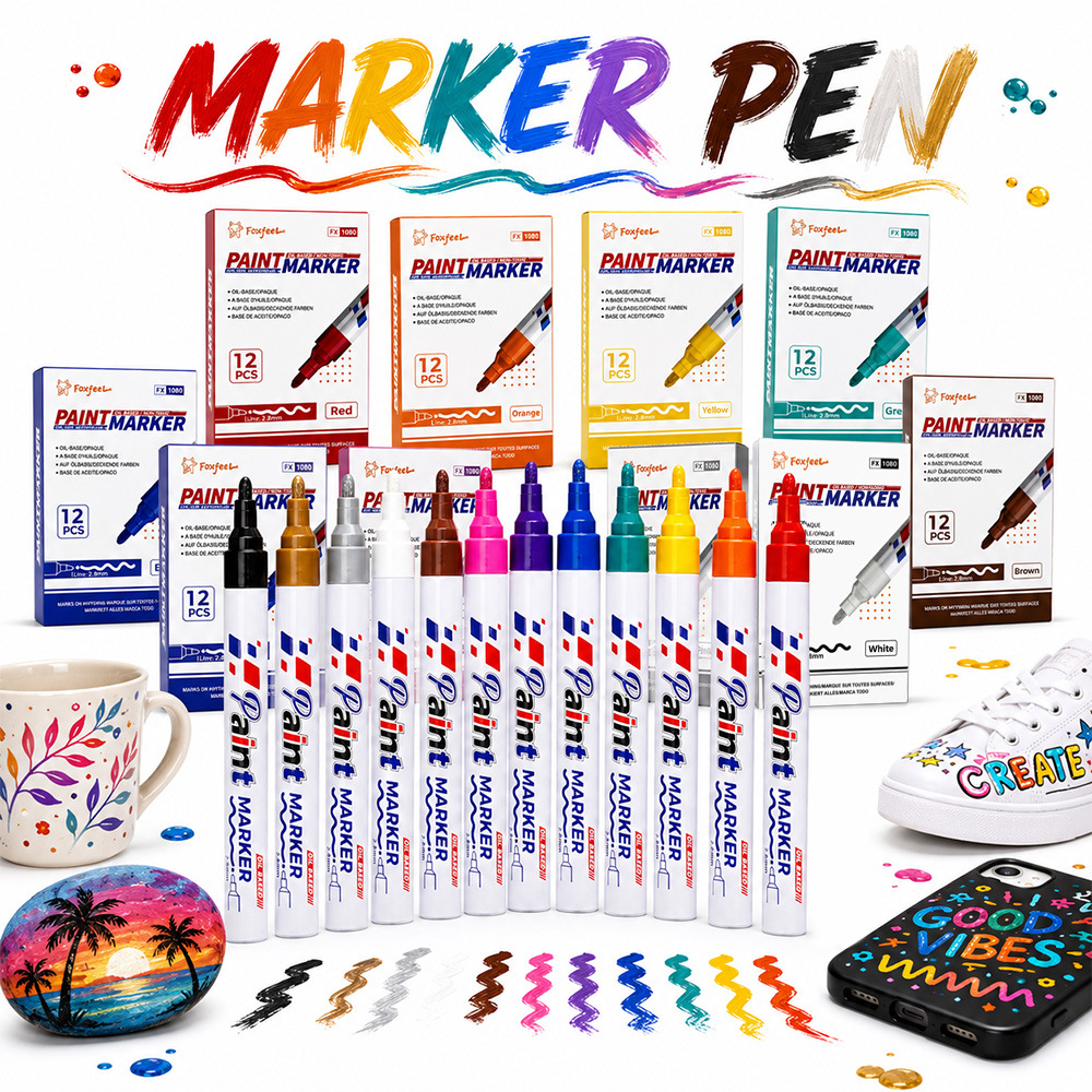 Factory Direct Sales Color Paint Pen Set Oil-Based Waterproof Graffiti Furniture Metal Touch-Up Pen Large Capacity Marker Pen