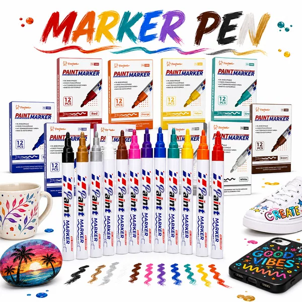 Factory Direct Sales Color Paint Pen Set Oil-Based Waterproof Graffiti Furniture Metal Touch-Up Pen Large Capacity Marker Pen