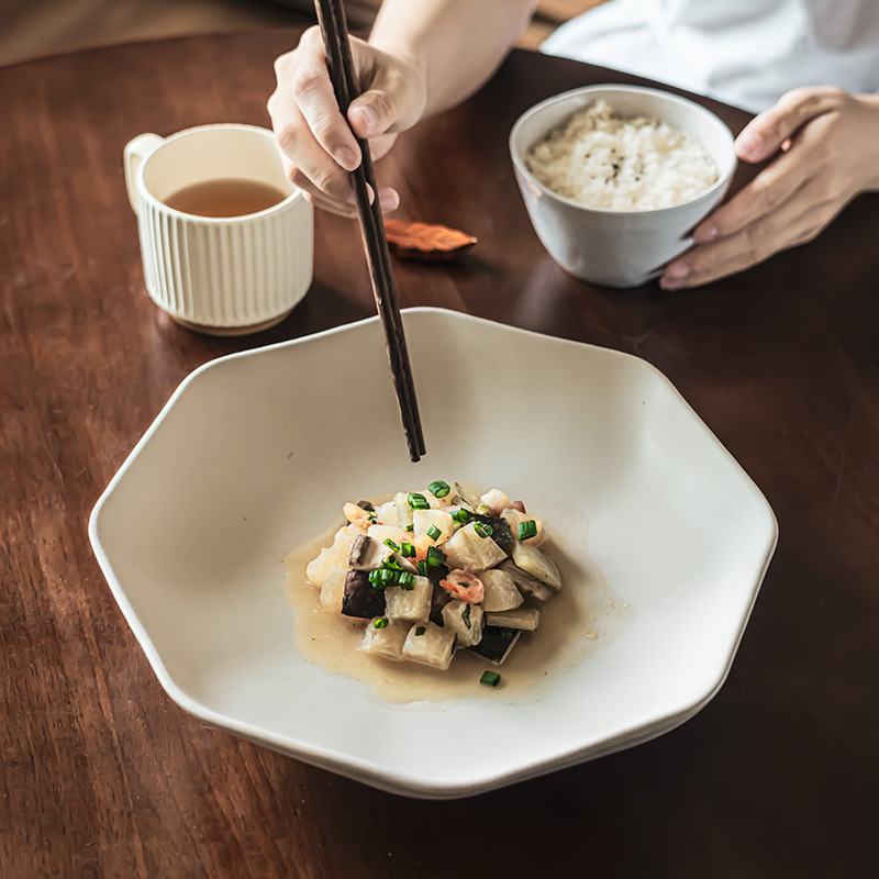 Plato de cerámica octagonal de estilo retro creativo platos de comedor caseros platos de desayuno platos de pasta platos de platos de frutas platos cubiertos