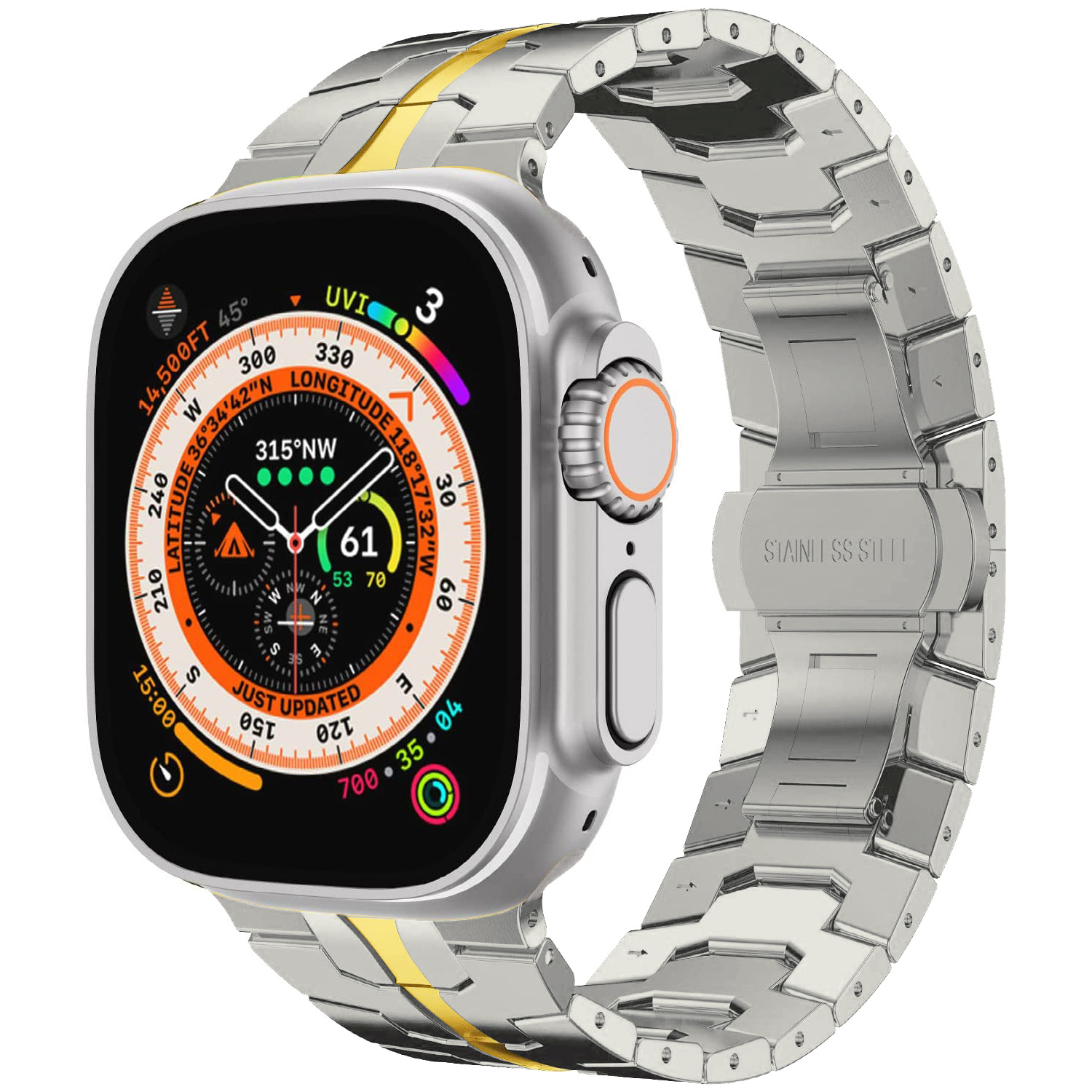 Adecuado para Apple Watch correa de acero inoxidable Apple Watch Ultra Iron Man cinturón de acero sólido hebilla de mariposa