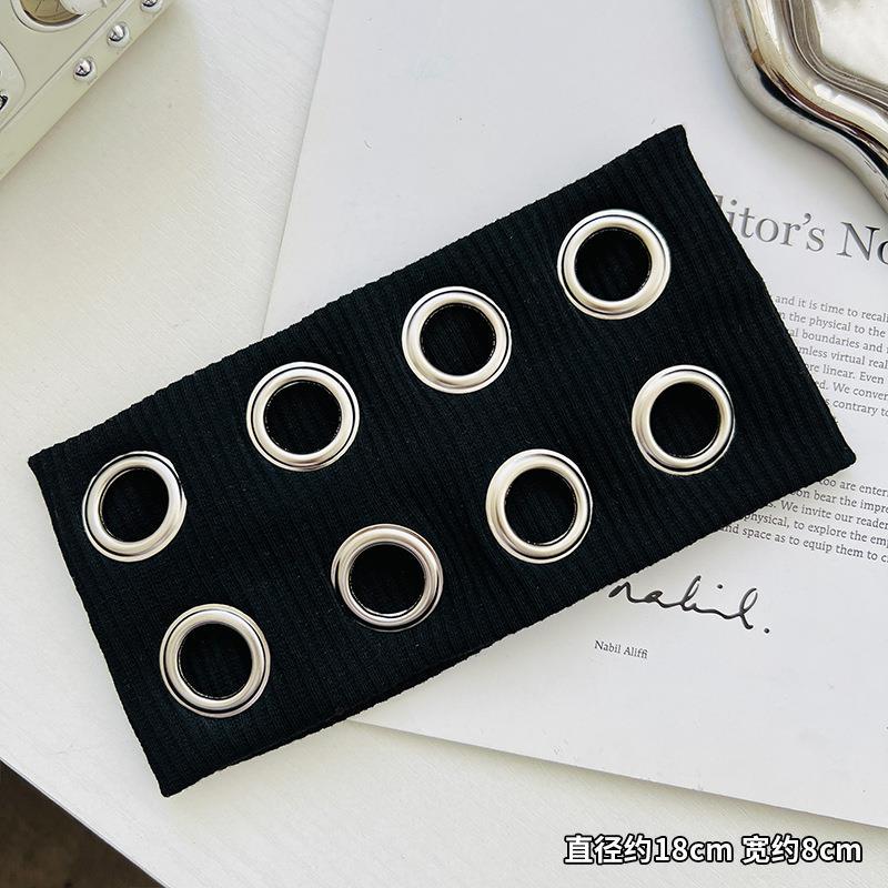 Transfronterizos europeos y estadounidenses correa de cabello personalizada correa de cabello metálica hueca retro banda de cabello elástica punk ancha para mujeres toques de cabello