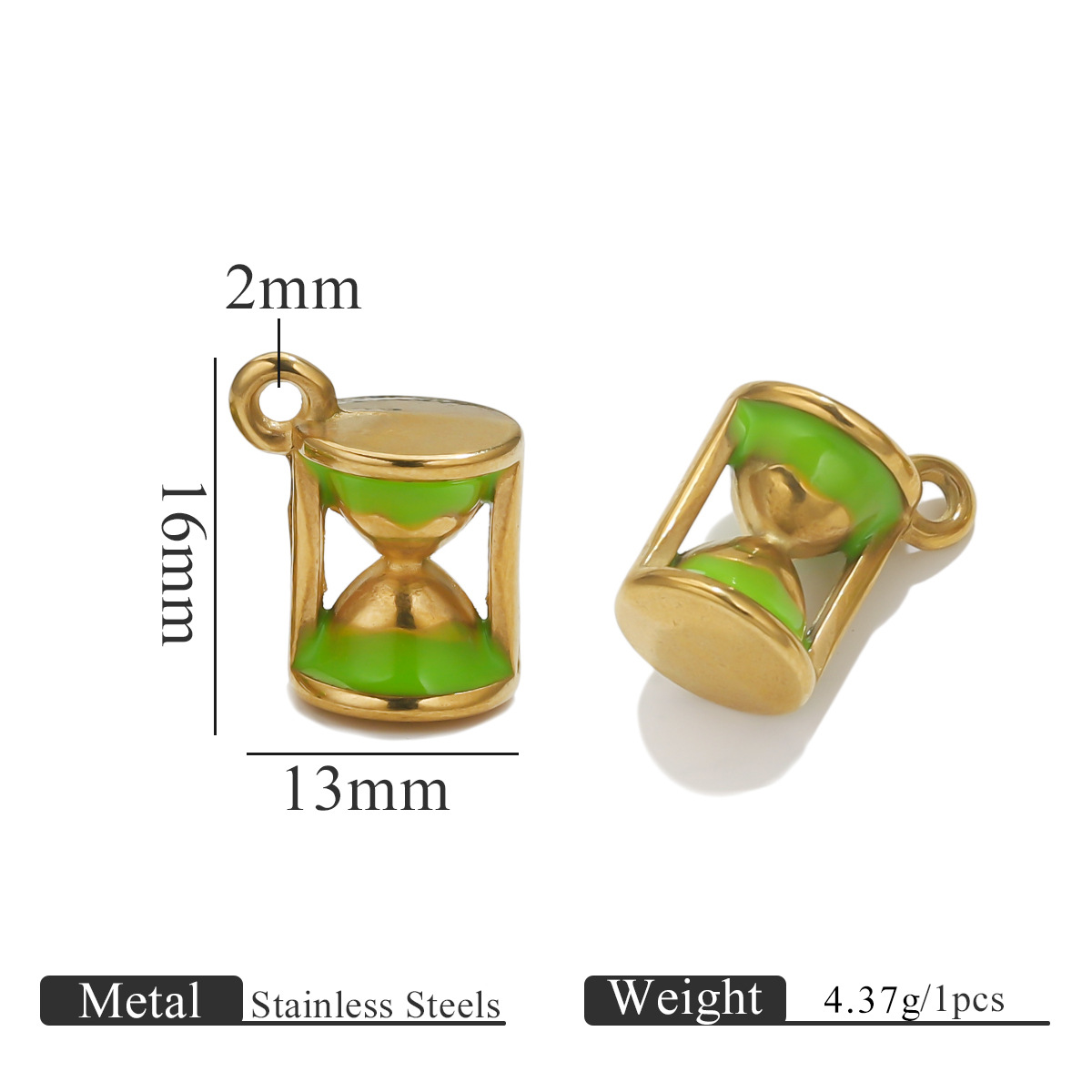 Acero inoxidable chapado en oro de 18k oro color oro goteo de aceite reloj de arena colgante accesorios de joyería DIY