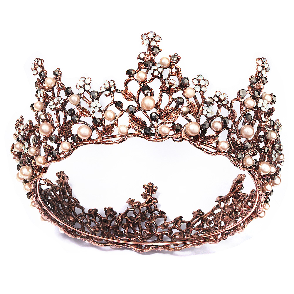 European And American Retro Bridal Hair Accessories Pearl Crown Princess Queen Birthday Wedding Headdress Alloy Diamond Full Round Crown