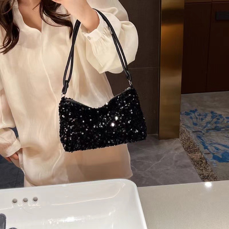 76g Weight Polyester Lining Material Zipper Closure Type Single Shoulder Strap Strap Type Women's Small Polyester Sequins Vintage Style Streetwear Dumpling Shape Zipper Shoulder Bag Underarm Bag