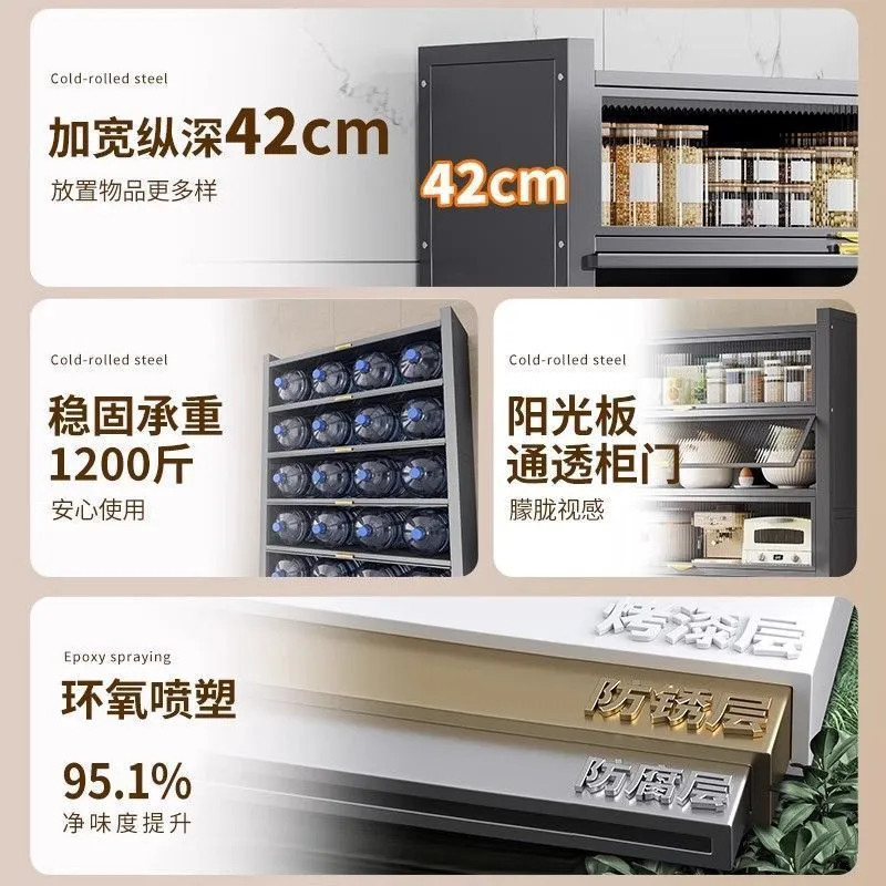 加厚厨房置物架落地多层橱柜家用微波炉碗柜餐边柜楼道储物柜门外|undefined